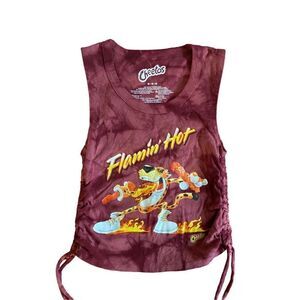 Cheetos Flamin hot cropped side rauched tank top size med